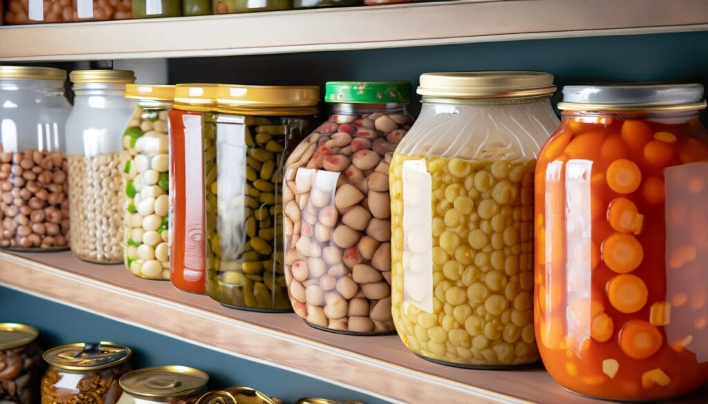 canned goods like beans soups vegetables and fruits