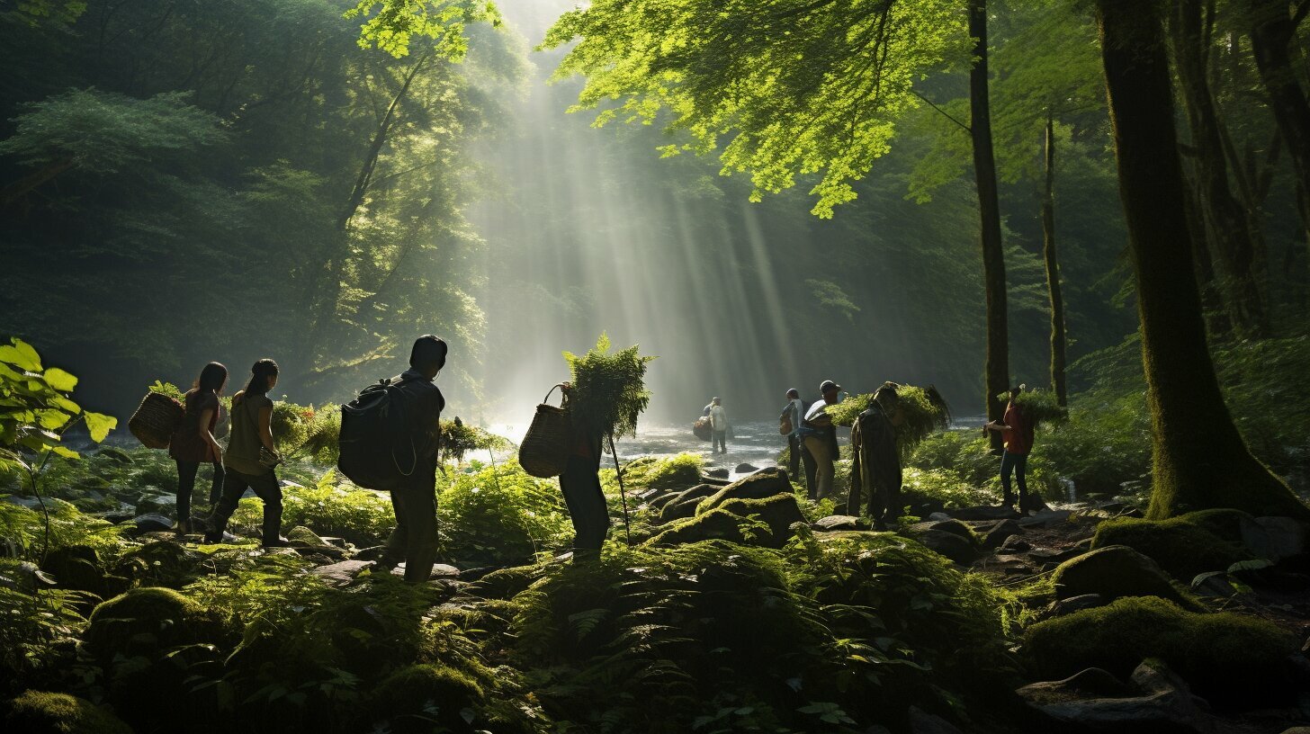 foraging for edible plants in the wilderness