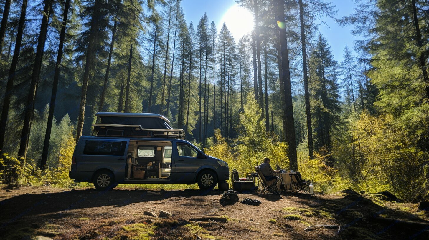 Prepper van parked in the wilderness