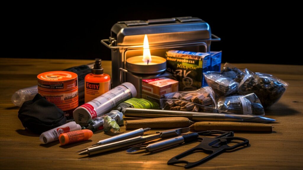 Survival kit fire and light items