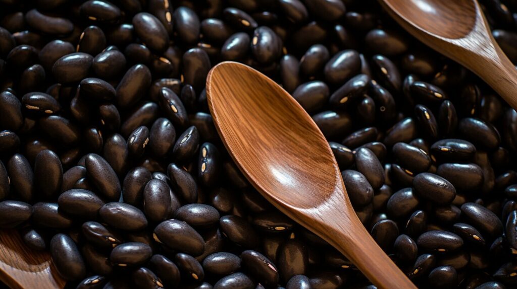 black beans on a wooden spoon