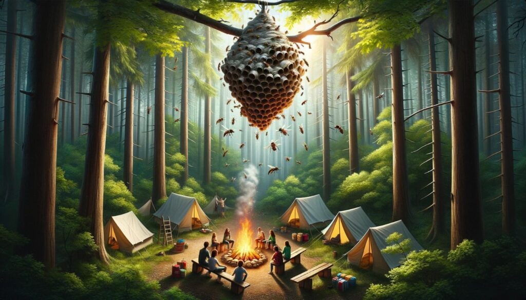 campsite with bees