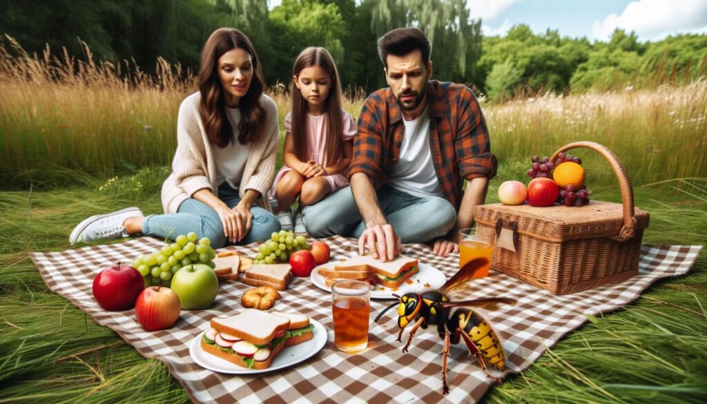 family picnic with large hornet