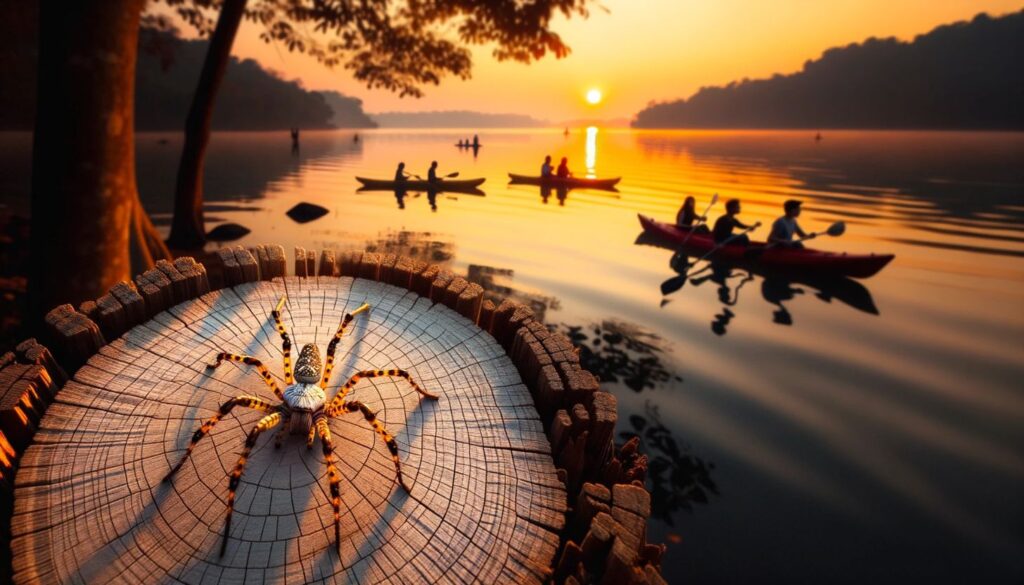 kayaking with spider on shore