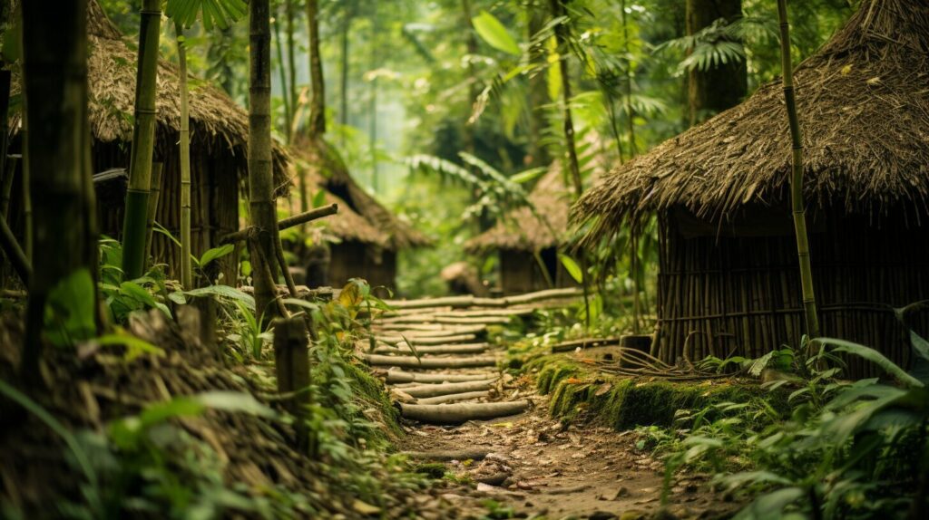 Bamboo huts in the jungle