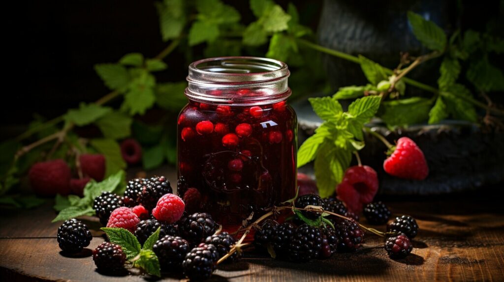 Wild berry infusion in a glass jar