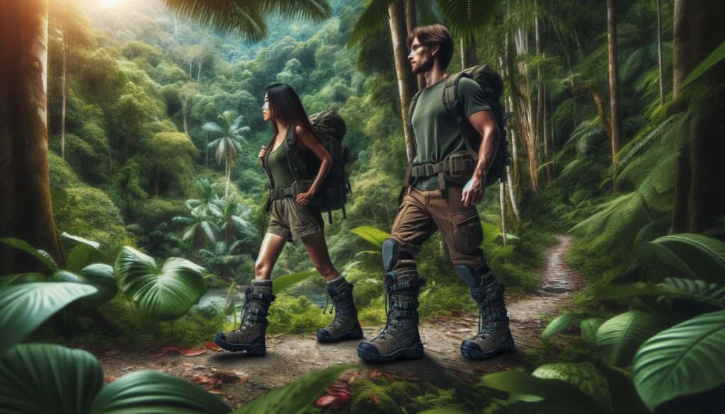 hikers in jungle snake resistant boots
